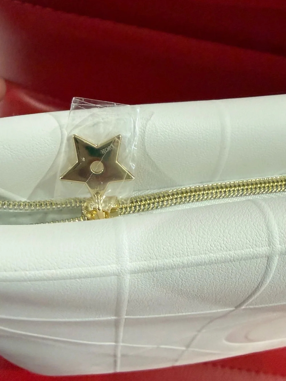 Dior White Quilted Leather Star-Zip Cosmetic Pouch